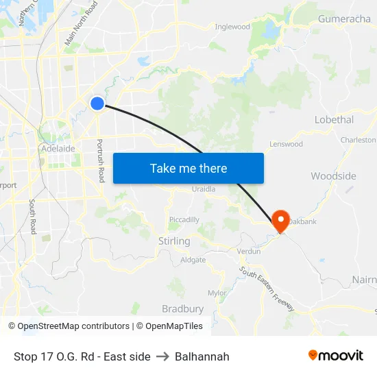 Stop 17 O.G. Rd - East side to Balhannah map