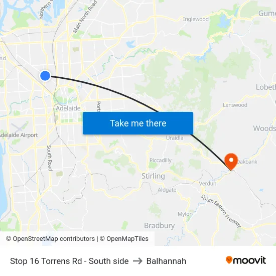 Stop 16 Torrens Rd - South side to Balhannah map