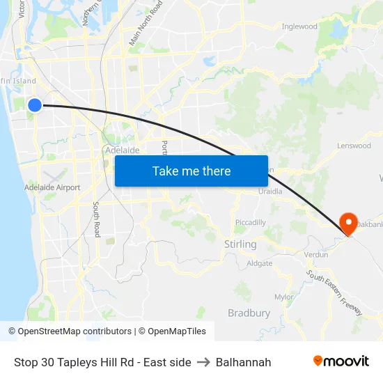 Stop 30 Tapleys Hill Rd - East side to Balhannah map