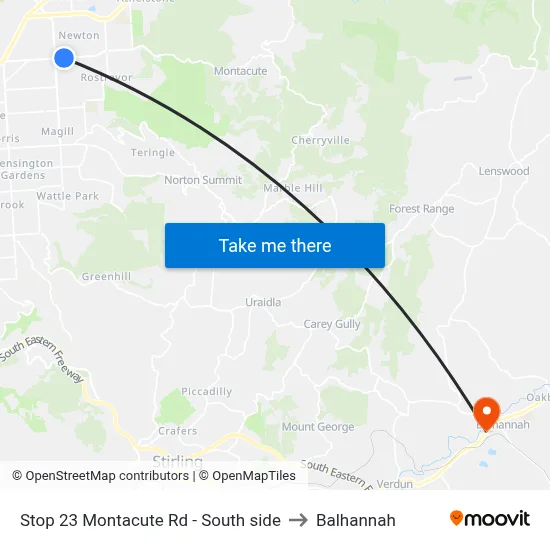Stop 23 Montacute Rd - South side to Balhannah map