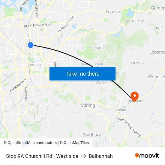Stop 9A Churchill Rd - West side to Balhannah map