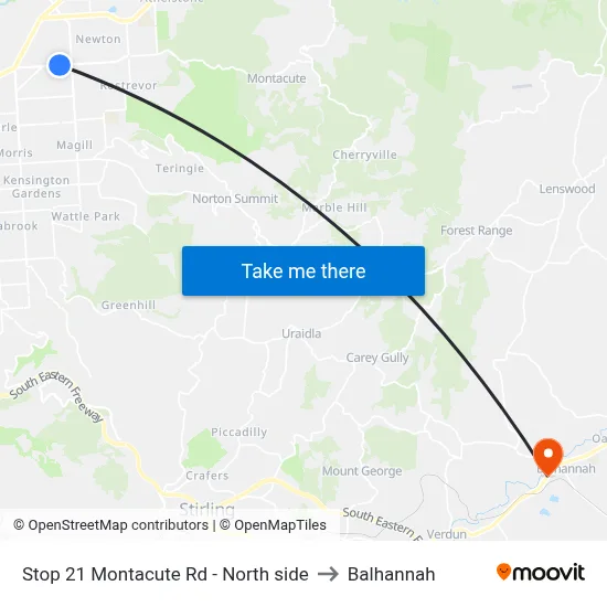 Stop 21 Montacute Rd - North side to Balhannah map