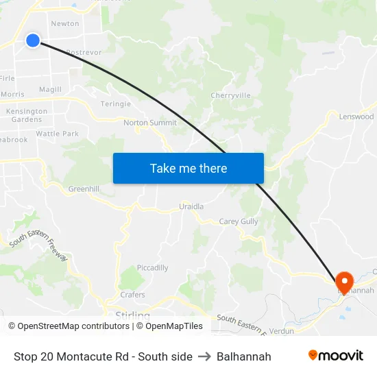 Stop 20 Montacute Rd - South side to Balhannah map