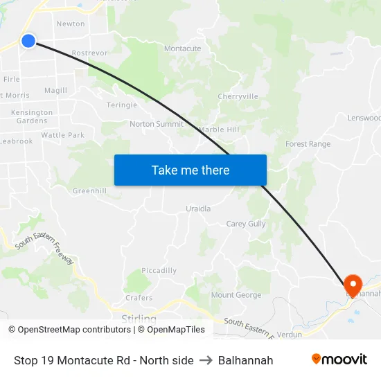 Stop 19 Montacute Rd - North side to Balhannah map