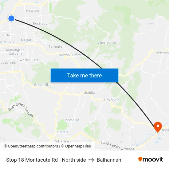 Stop 18 Montacute Rd - North side to Balhannah map