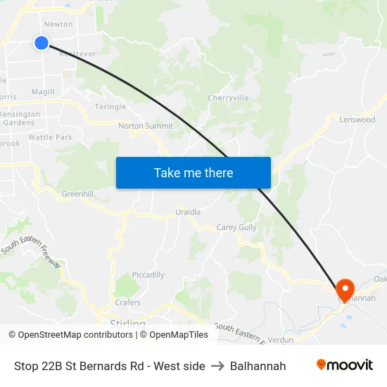 Stop 22B St Bernards Rd - West side to Balhannah map
