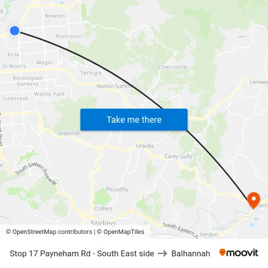 Stop 17 Payneham Rd - South East side to Balhannah map