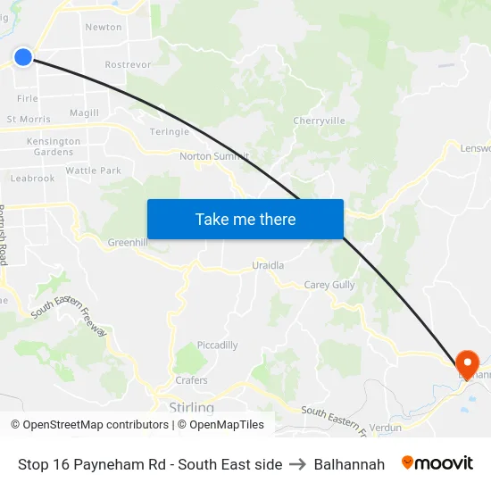 Stop 16 Payneham Rd - South East side to Balhannah map