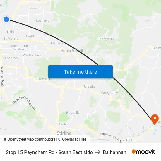 Stop 15 Payneham Rd - South East side to Balhannah map