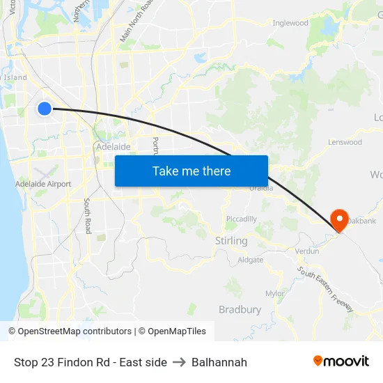 Stop 23 Findon Rd - East side to Balhannah map