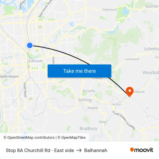 Stop 8A Churchill Rd - East side to Balhannah map