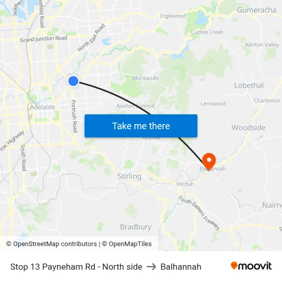 Stop 13 Payneham Rd - North side to Balhannah map