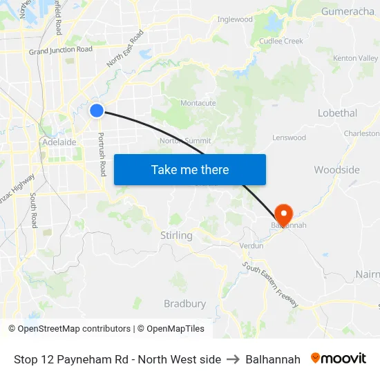 Stop 12 Payneham Rd - North West side to Balhannah map