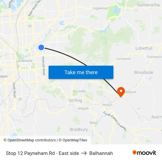 Stop 12 Payneham Rd - East side to Balhannah map