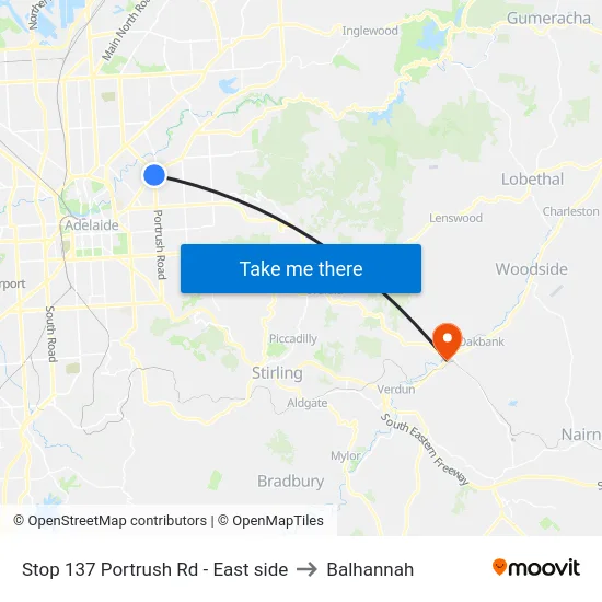 Stop 137 Portrush Rd - East side to Balhannah map