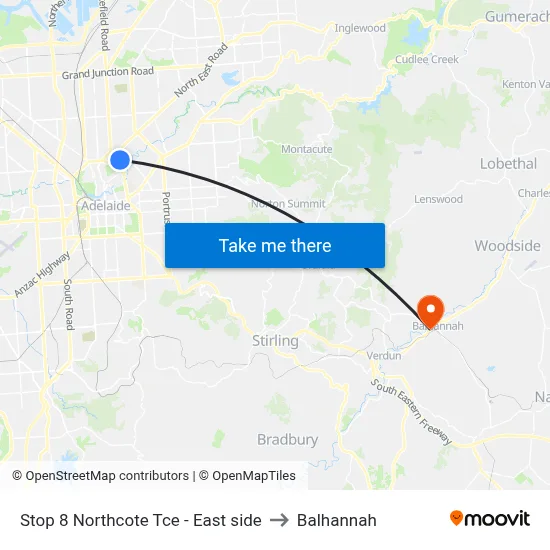 Stop 8 Northcote Tce - East side to Balhannah map