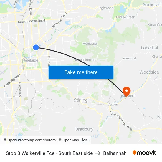 Stop 8 Walkerville Tce - South East side to Balhannah map