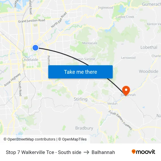 Stop 7 Walkerville Tce - South side to Balhannah map