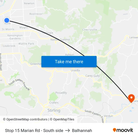 Stop 15 Marian Rd - South side to Balhannah map