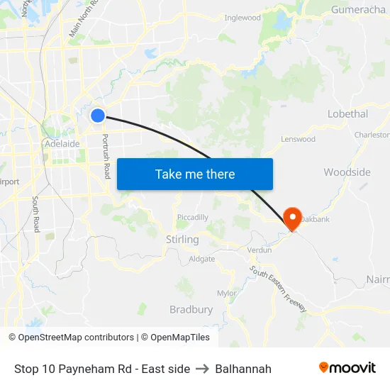 Stop 10 Payneham Rd - East side to Balhannah map