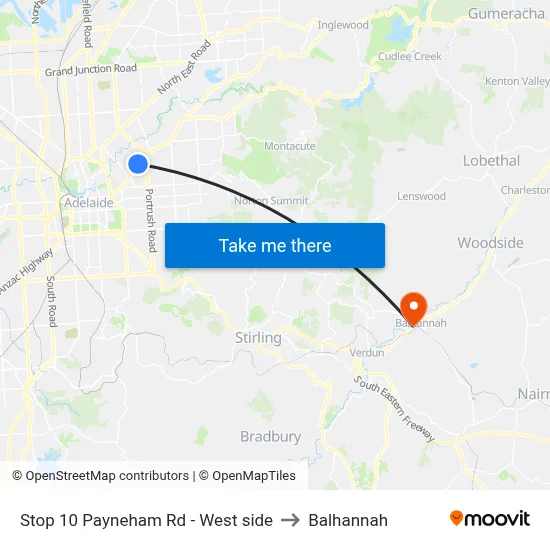 Stop 10 Payneham Rd - West side to Balhannah map