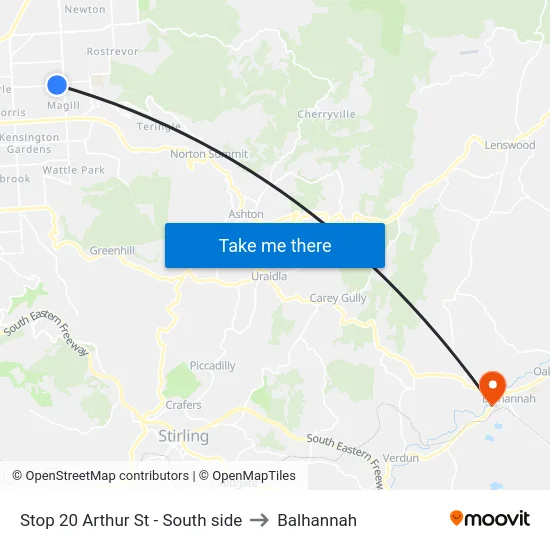 Stop 20 Arthur St - South side to Balhannah map
