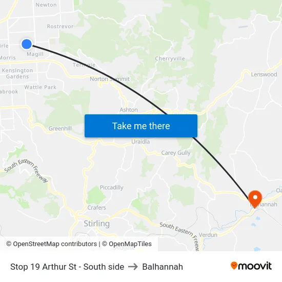 Stop 19 Arthur St - South side to Balhannah map
