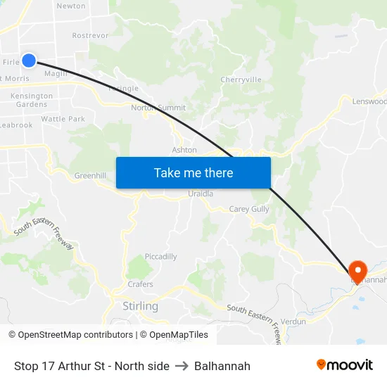 Stop 17 Arthur St - North side to Balhannah map