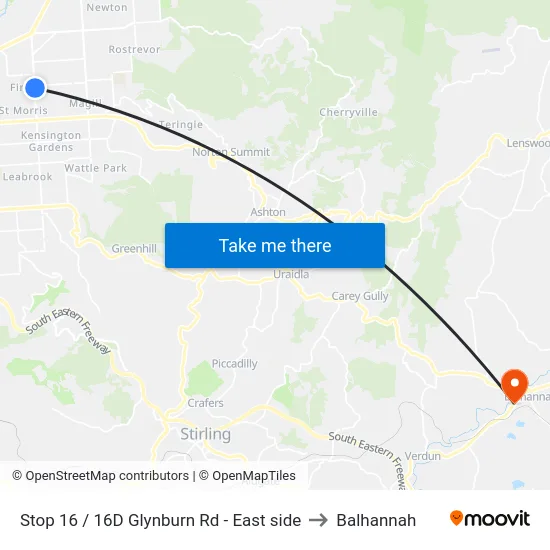 Stop 16 / 16D Glynburn Rd - East side to Balhannah map
