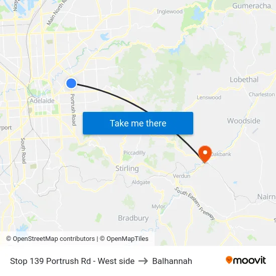 Stop 139 Portrush Rd - West side to Balhannah map