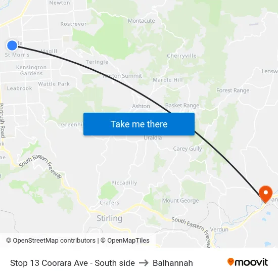 Stop 13 Coorara Ave - South side to Balhannah map