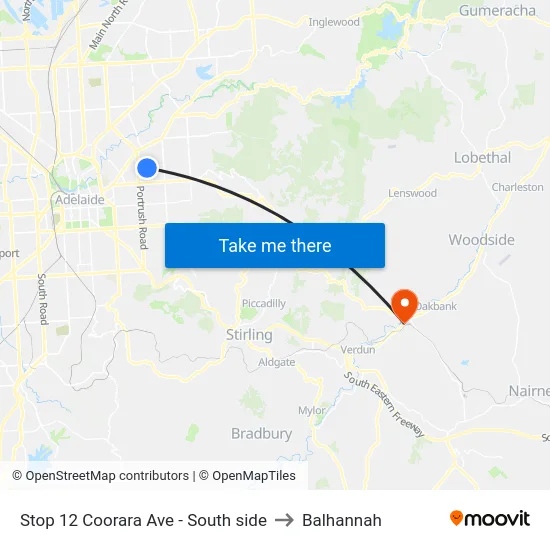 Stop 12 Coorara Ave - South side to Balhannah map