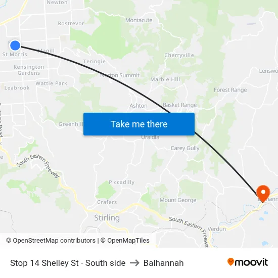 Stop 14 Shelley St - South side to Balhannah map