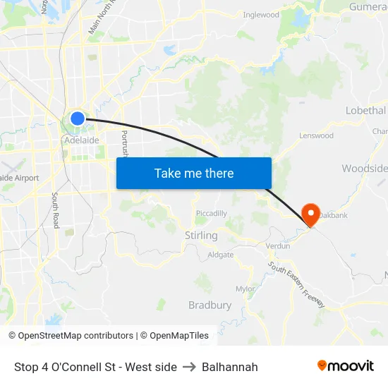 Stop 4 O'Connell St - West side to Balhannah map