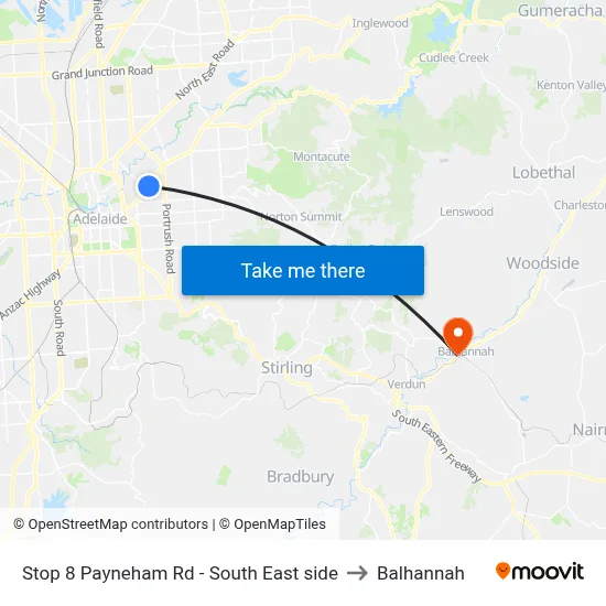 Stop 8 Payneham Rd - South East side to Balhannah map