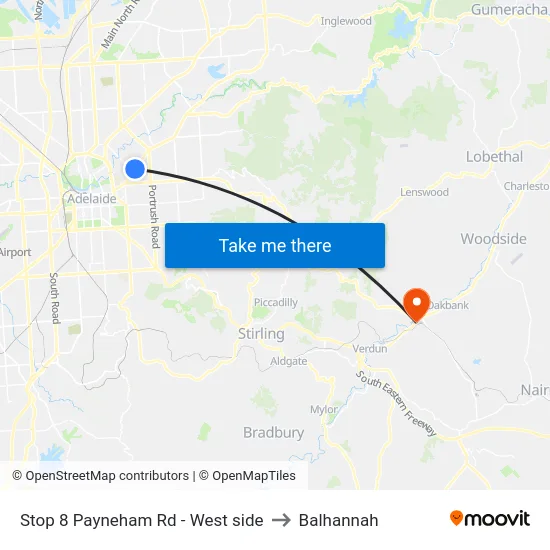Stop 8 Payneham Rd - West side to Balhannah map