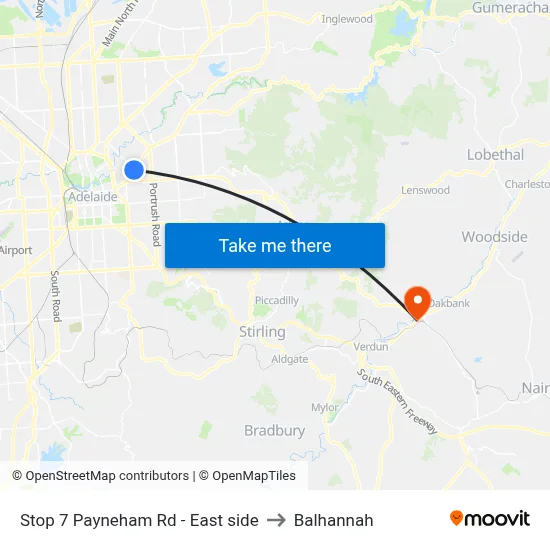 Stop 7 Payneham Rd - East side to Balhannah map