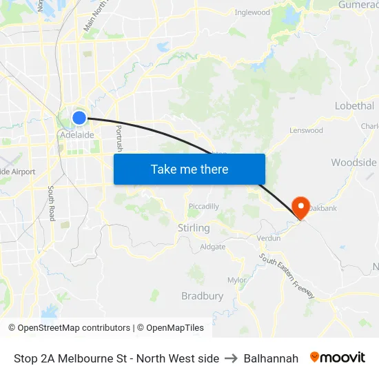 Stop 2A Melbourne St - North West side to Balhannah map