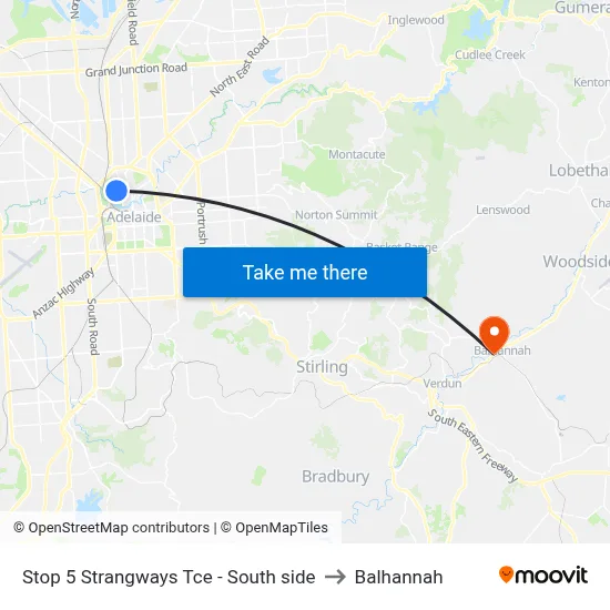 Stop 5 Strangways Tce - South side to Balhannah map
