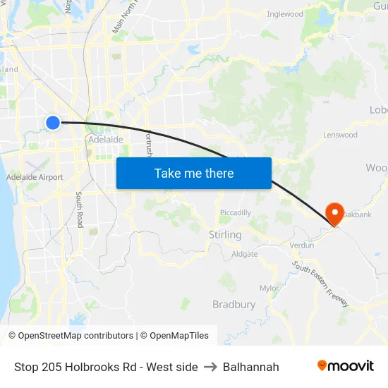 Stop 205 Holbrooks Rd - West side to Balhannah map