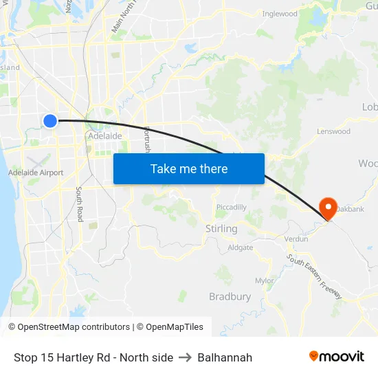 Stop 15 Hartley Rd - North side to Balhannah map