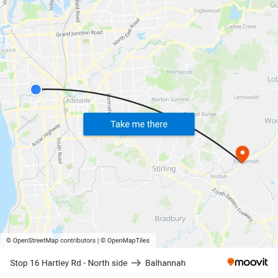 Stop 16 Hartley Rd - North side to Balhannah map