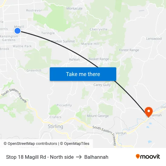 Stop 18 Magill Rd - North side to Balhannah map