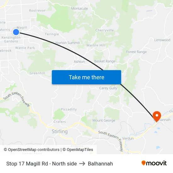 Stop 17 Magill Rd - North side to Balhannah map