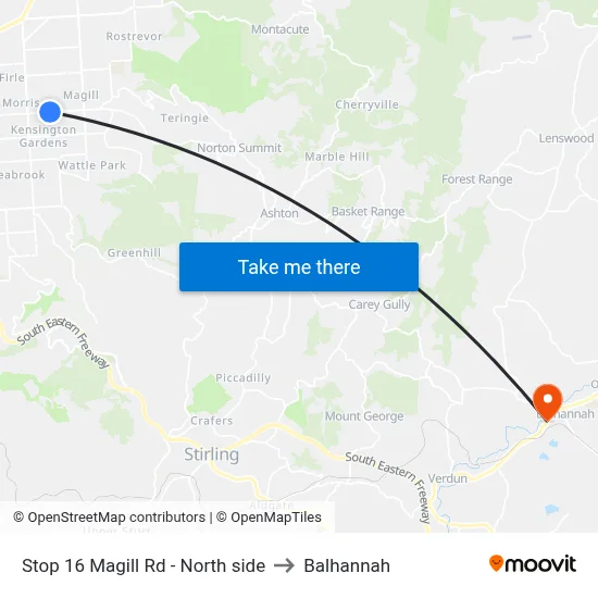 Stop 16 Magill Rd - North side to Balhannah map