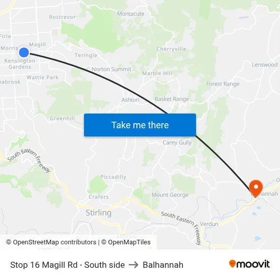 Stop 16 Magill Rd - South side to Balhannah map
