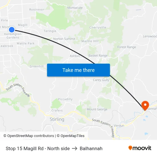 Stop 15 Magill Rd - North side to Balhannah map
