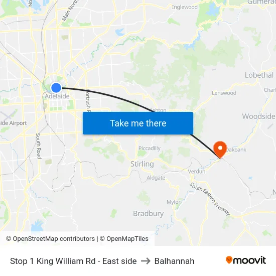 Stop 1 King William Rd - East side to Balhannah map