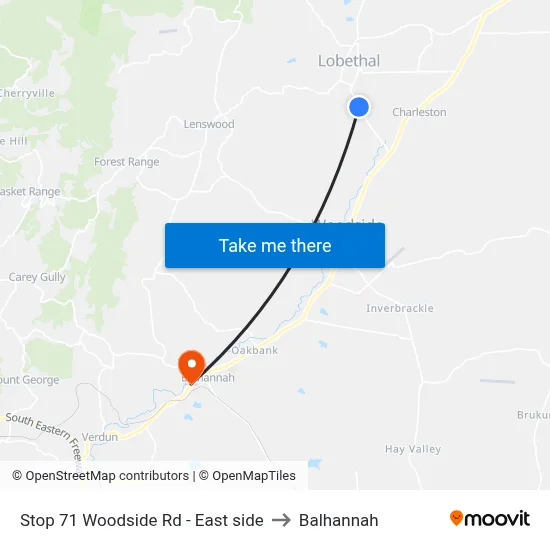Stop 71 Lobethal Woodside Rd - North side to Balhannah map