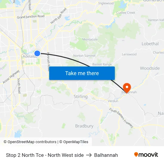 Stop 2 North Tce - North West side to Balhannah map